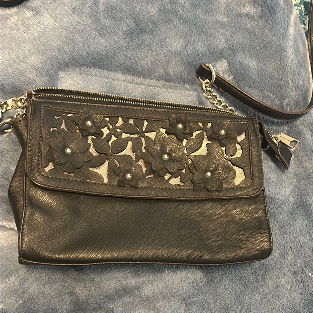 Liz Claiborne Brown Clutch with Elegant Gold Details